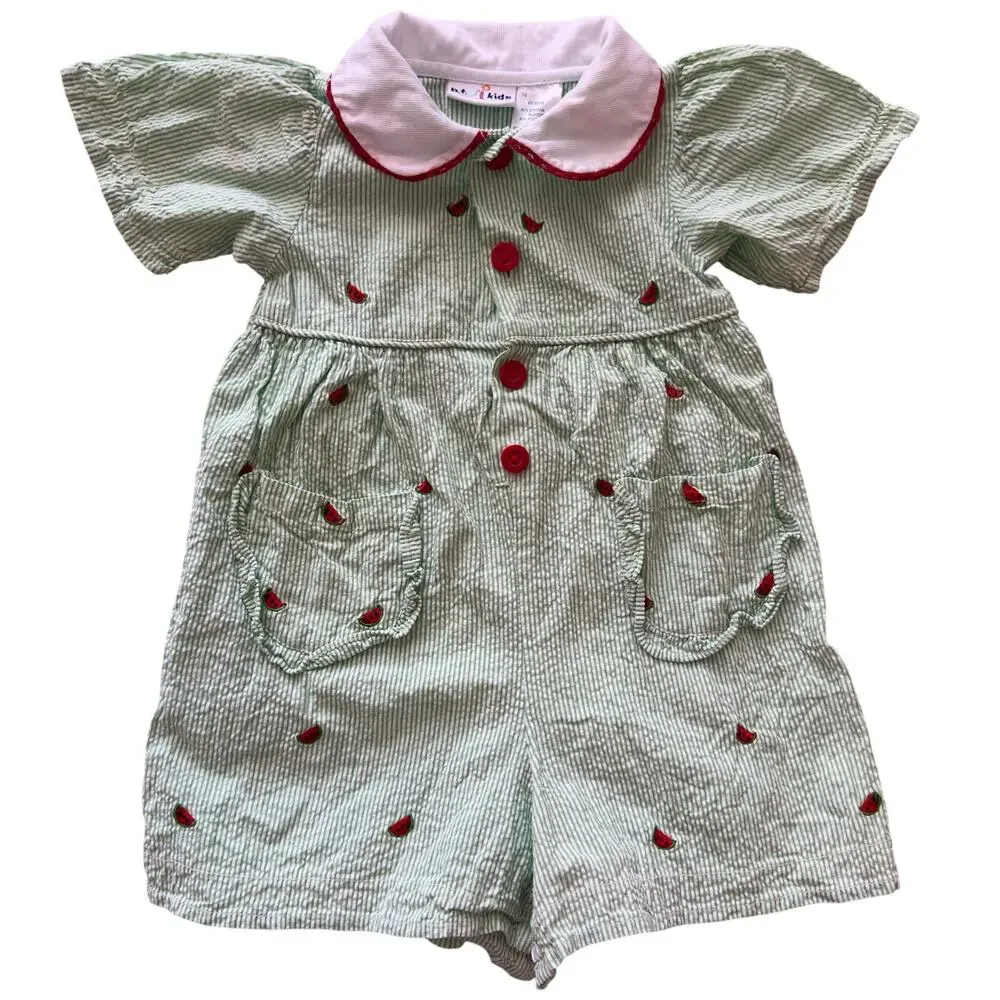 Vintage b.t. kids Watermelon Seersucker Romper Baby Girls 24M Cottagecor